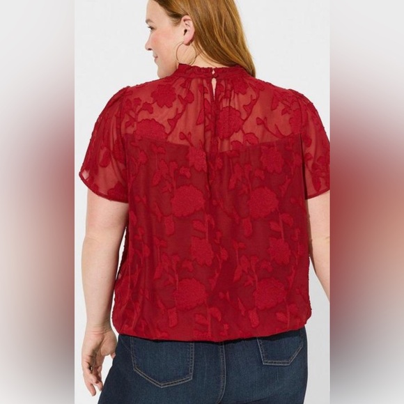 TOP - Women's Torrid Red Chiffon Floral Flutter Sleeve Bubble Hem Top. Size 3X. - Picture 2 of 16